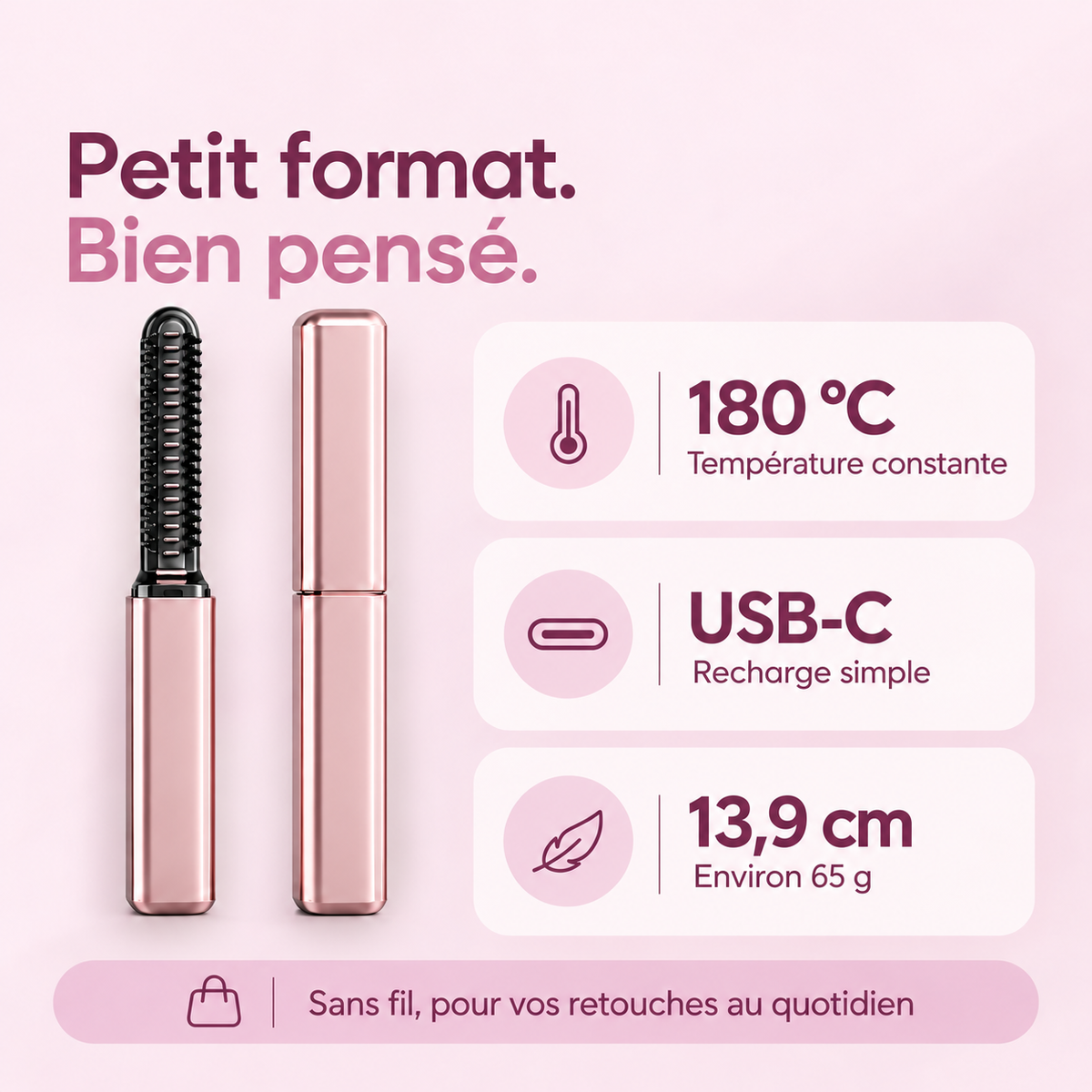 Lissavia Mini — Brosse chauffante sans fil